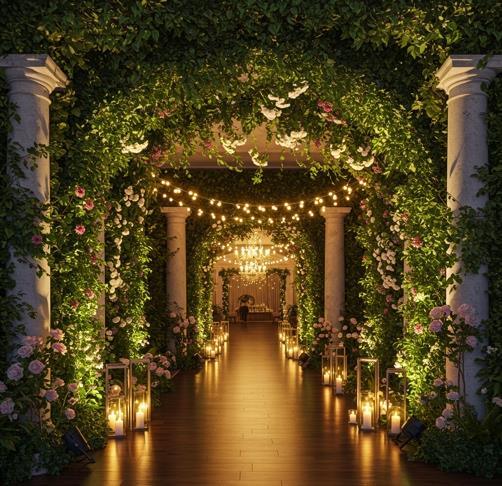 Candlelit garden archway entrance